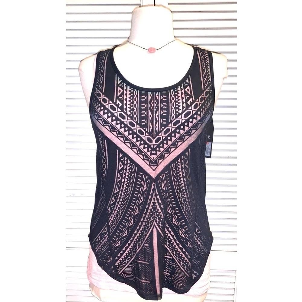 Black Sheer sleeveless blouse with pattern design NWT XS